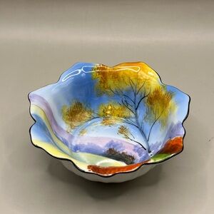 Porcelain Hand Painted Bowl With Trees And Water Scene Japan 5”